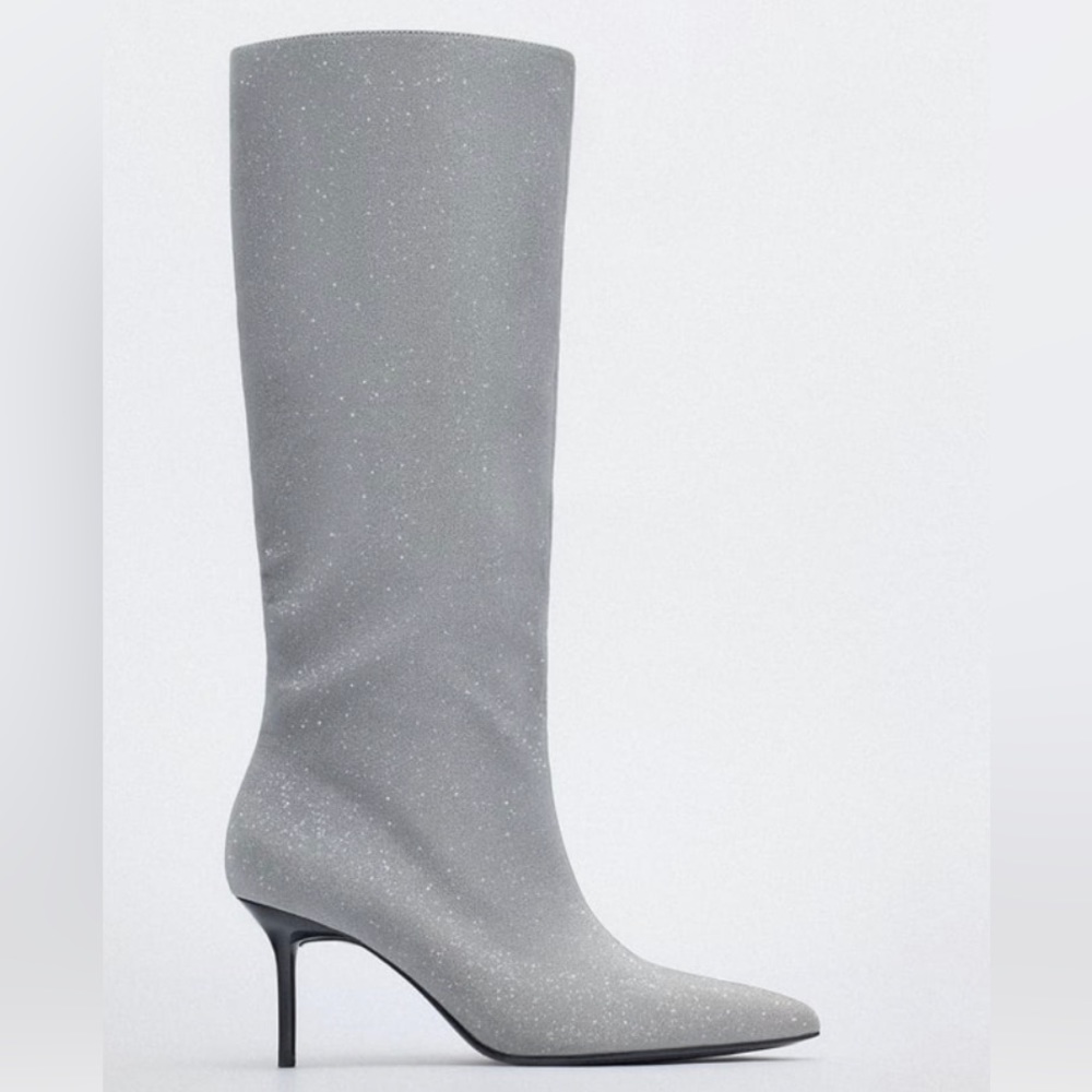 ✨BRAND NEW✨ ZARA METALLIC SPARKLY SILVER KNEE HIGH BOOTS